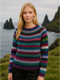 Leftover Sweater, a relaxed fit with long sleeves and medium stripes, made of a cozy alpaca, wool, and nylon blend.