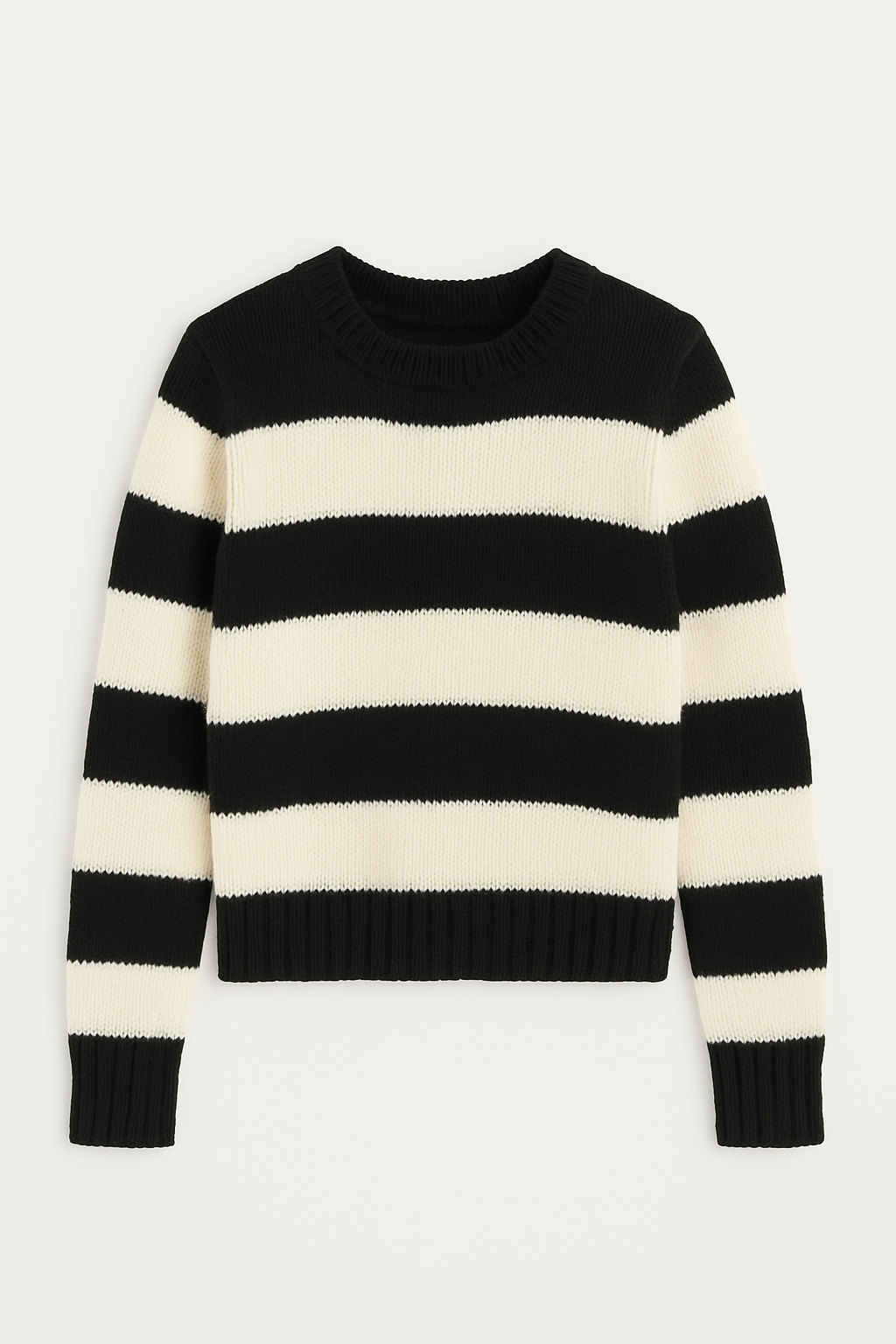 Kristina striped relaxed fit wool sweater with drop shoulders and crew neck.