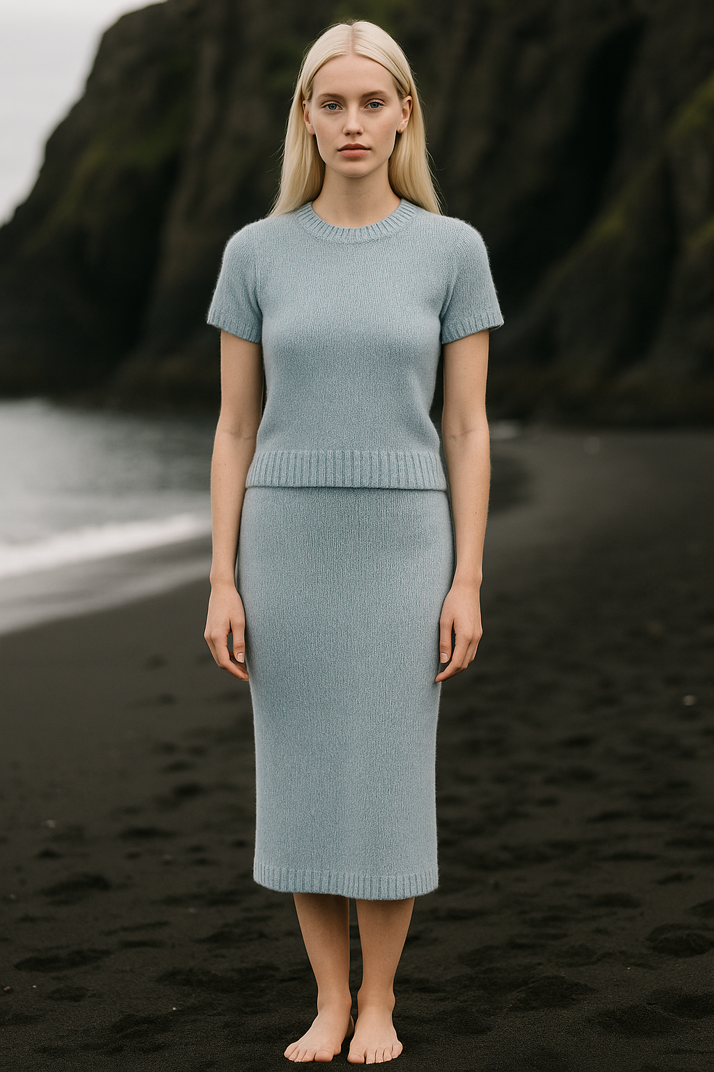 Relaxed fit midi skirt with ribbed hem and straight shape, made from premium materials.