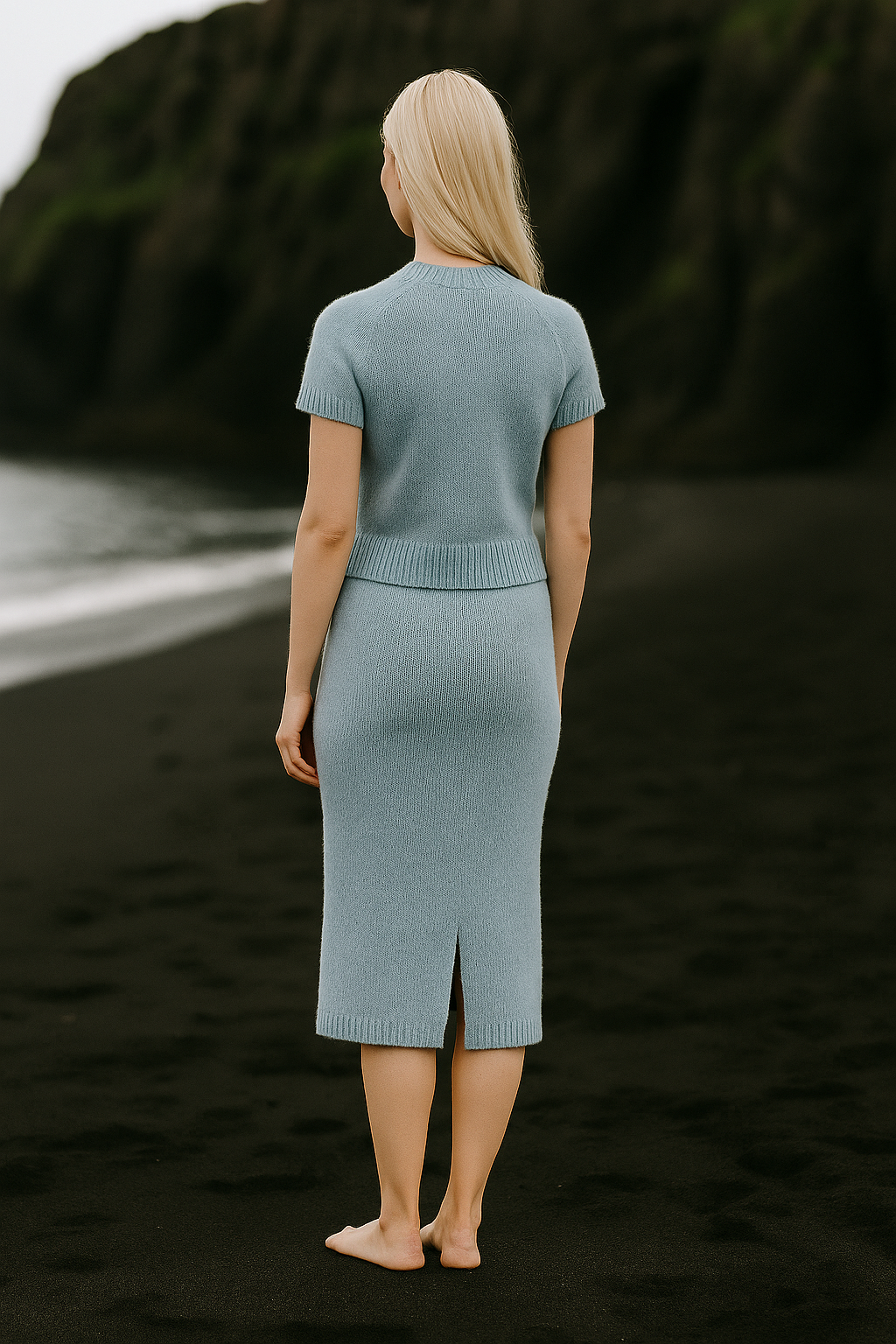 Relaxed fit midi skirt with ribbed hem and straight shape, made from premium materials.