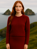 Katrin relaxed fit sweater with long raglan sleeves, crew neck, and ribbed cuffs crafted from Icelandic wool and mulberry silk.