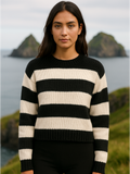 Kristina striped relaxed fit wool sweater with drop shoulders and crew neck.