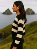 Kristina striped relaxed fit wool sweater with drop shoulders and crew neck.