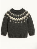 Ocean Wool Sweater with short sleeves and circular yoke pattern.
