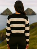 Kristina striped relaxed fit wool sweater with drop shoulders and crew neck.