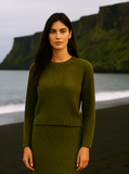 Katrin Warm Icelandic wool sweater with mulberry silk blend and raglan sleeves.