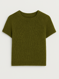 Amanda Wool Sweater with raglan short sleeves and relaxed fit, crafted from merino wool and mulberry silk.