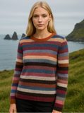 Leftover Sweater, a relaxed fit with long sleeves and medium stripes, made of a cozy alpaca, wool, and nylon blend.