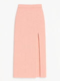 Relaxed fit skirt with a high slit and straight silhouette, made from Merino Wool and Mulberry Silk.