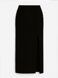Relaxed fit skirt with a high slit and straight silhouette, made from Merino Wool and Mulberry Silk.