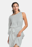 vegan silk one shoulder dress
