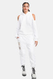 cut out white cotton hoodie